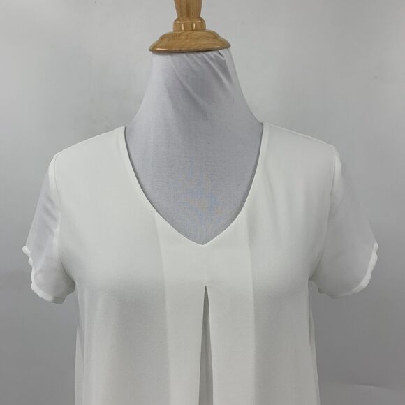 Monteau Blouse Women XS Extra Small White Split Front Chiffon Layer Short Sleeve - Picture 3 of 14